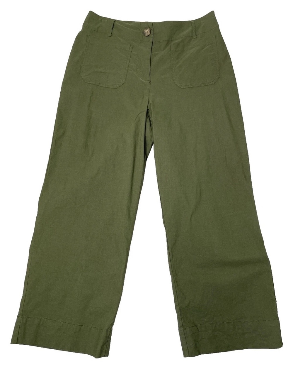 Nicole Miller Women's Green Pants Size 10 High Rise Wide Leg Stretch Linen Blend